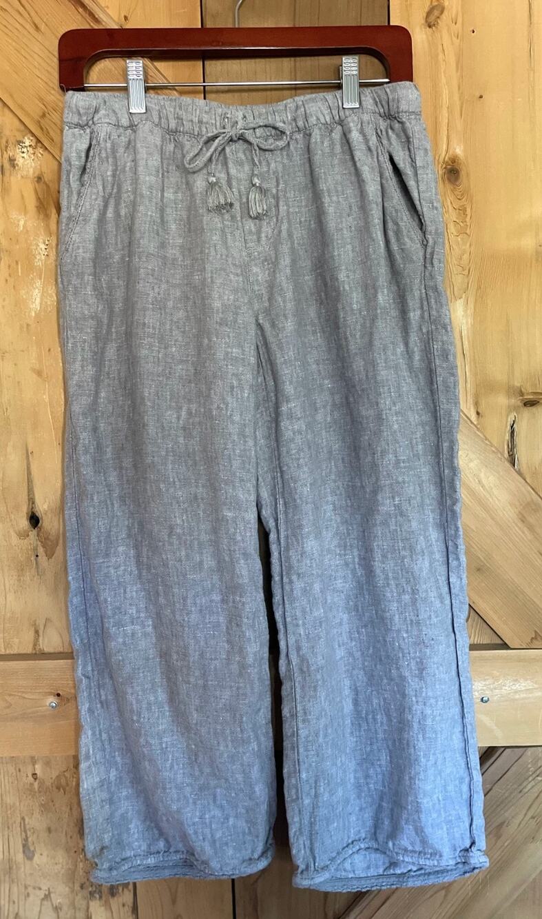 Garnet Hill Women's 100% Linen Beige Wide Leg Cropped Pants Size 4